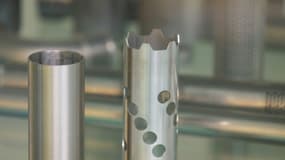 Des tubes et profilés soudés en acier inoxydable fabriqués à la Scop La Meusienne, le 28 novembre 2024 à Ancerville, dans la Mesue