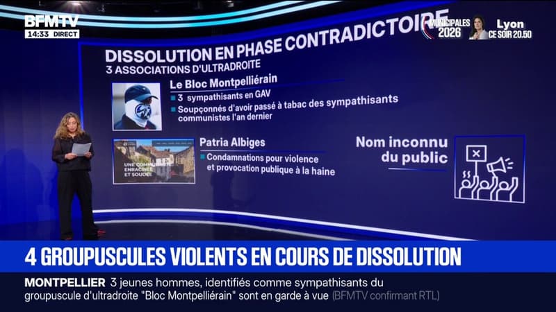Quels sont les 3 groupuscules d'ultradroite et le groupuscule d'ultragauche en cours de dissolution par le ministère de l'Intérieur?