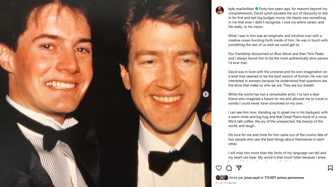 L'hommage de Kyle MacLachlan à David Lynch, le 16 janvier 2025. L'hommage de Kyle MacLachlan à David Lynch, le 16 janvier 2025.