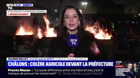 Colère des agriculteurs: à Châlons, les manifestants mettent le feu à douze barils devant la préfecture de la Marne
