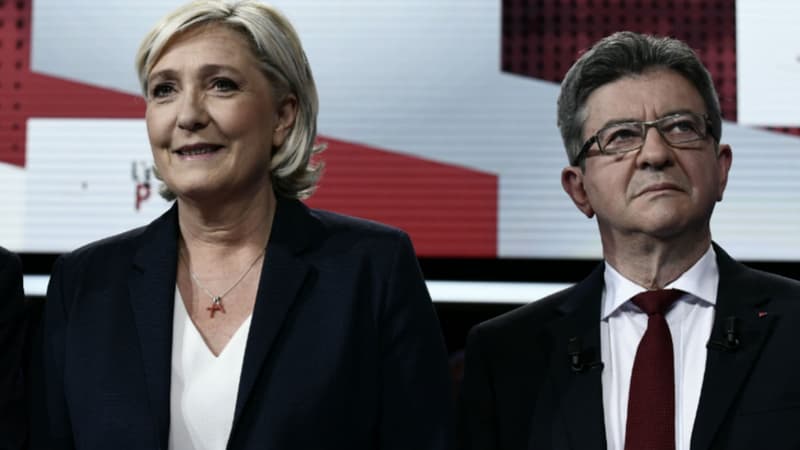 Marine Le Pen et Jean-Luc Mélenchon, lors d'un débat sur France 2 le 17 mai 2018