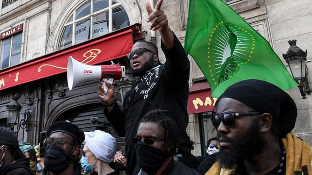 La Ligue de défense noire africaine lors de la manifestation contre les violences policières le 6 juin 2020 à Paris.