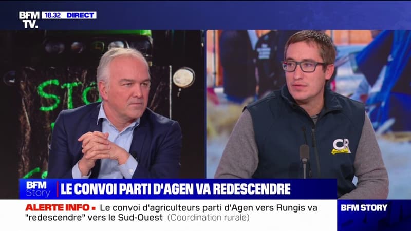 Mobilisation des agriculteurs: le convoi de la Coordination rurale du Lot-et-Garonne, parti d'Agen et parvenu jusqu'à Rungis, va 