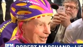 Robert Marchand, tout heureux d'avoir établi une nouvelle marque de l'heure en vélo à 105 ans.