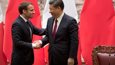 Emmanuel Macron et le Premier ministre chinois, Xi Jinping - Mark Schiefelbein - AFP -