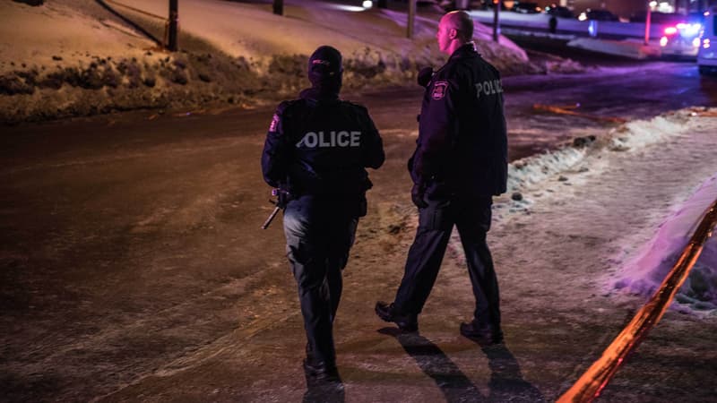 La police canadienne patrouille après l'attaque de la grande mosquée de Québec, le 29 janvier 2017.