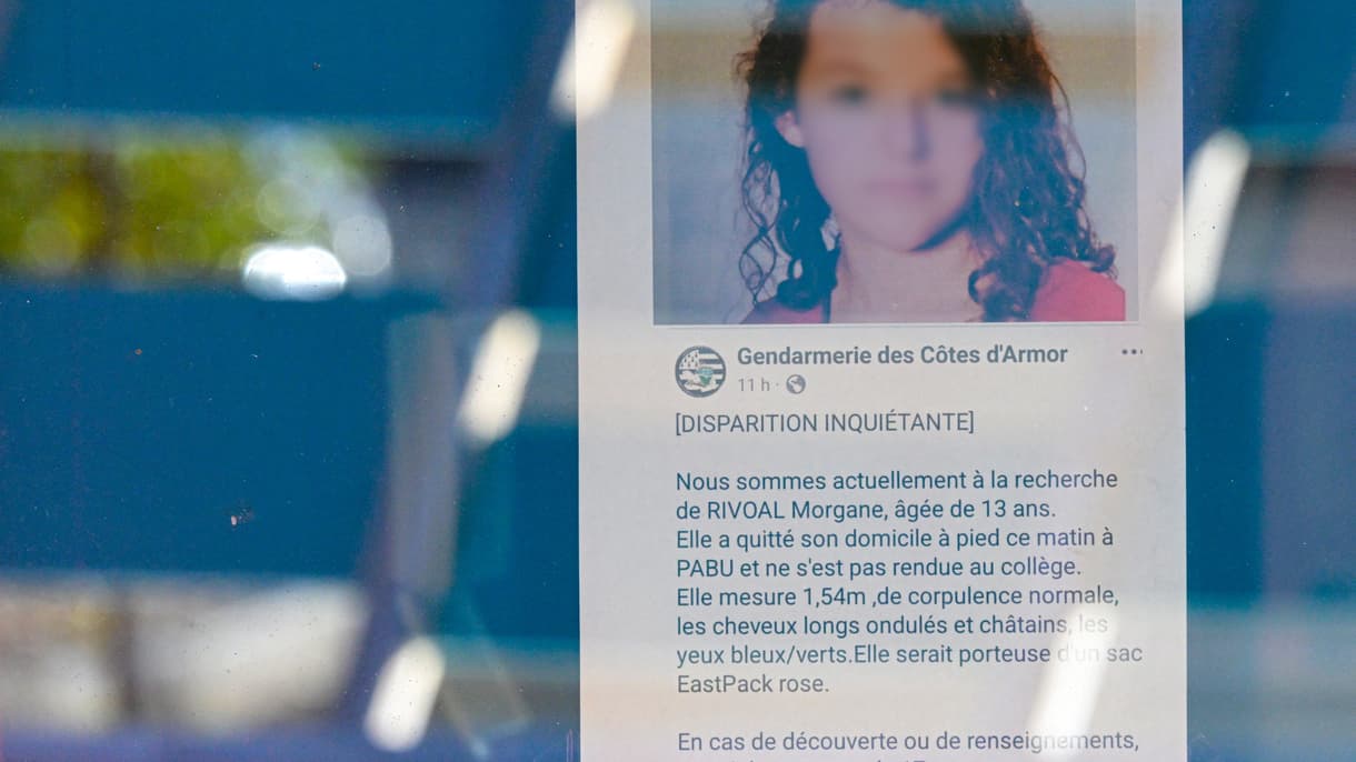 Une affichette relayant l'appel à témoins des gendarmes pour retrouver Morgane, une adolescente disparue le 25 novembre 2024 dans les Côtes-d'Armor.