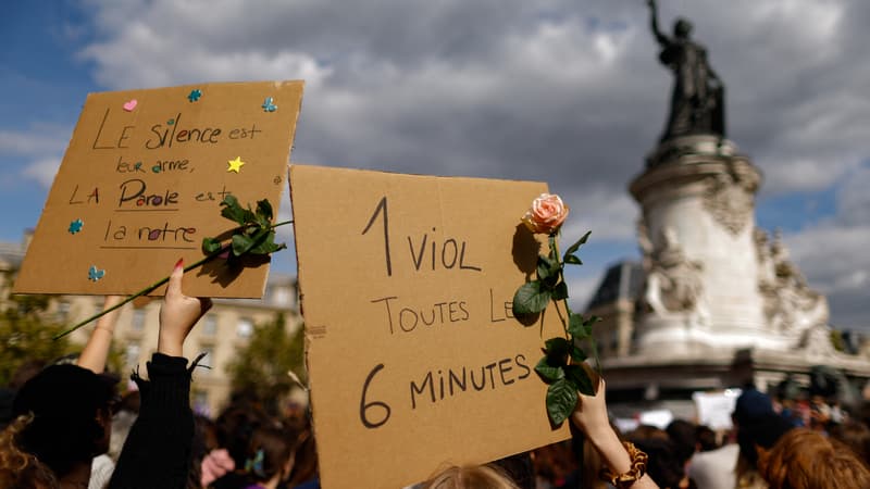 Manifestation de soutien aux victimes de viol, dont Gisèle Pelicot, place de la République à Paris, le 14 septembre 2024.
