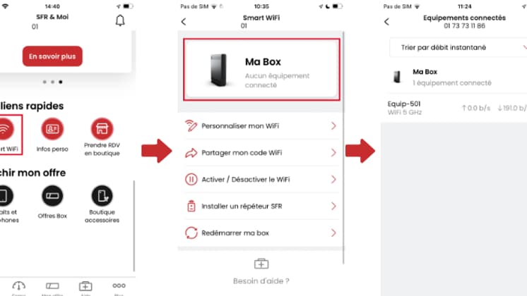Depuis l'application SFR & Moi, il est possible de voir les équipements connectés à sa box.