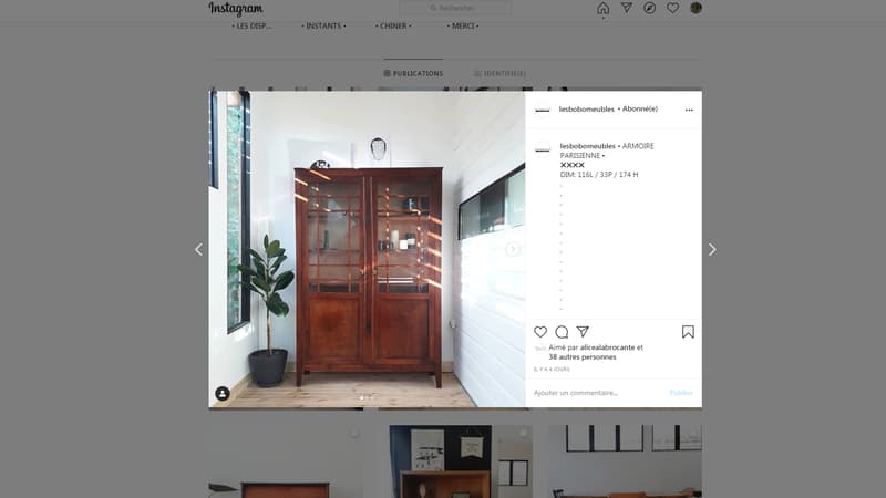 Capture d'écran du compte Instagram Les bobo meubles