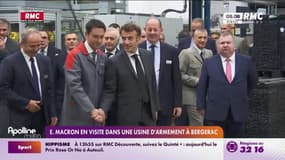 Emmanuel Macron en visite dans une usine d'armement à Bergerac