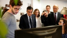 François Fillon et Alain Juppé dans les locaux de Deezer. 