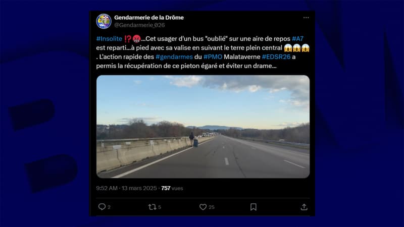 Un touriste du Bangladesh sur l'autoroute A7 ce jeudi 13 mars.