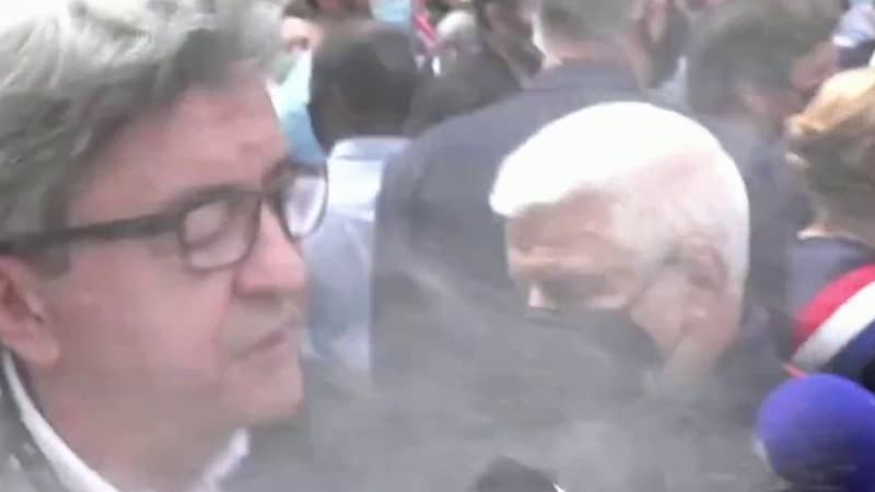 L'"enfarineur" de Mélenchon reconnu coupable... mais dispensé de peineJean-Luc Mélenchon face à un manifestant, le 24 septembre 2019 à Paris.