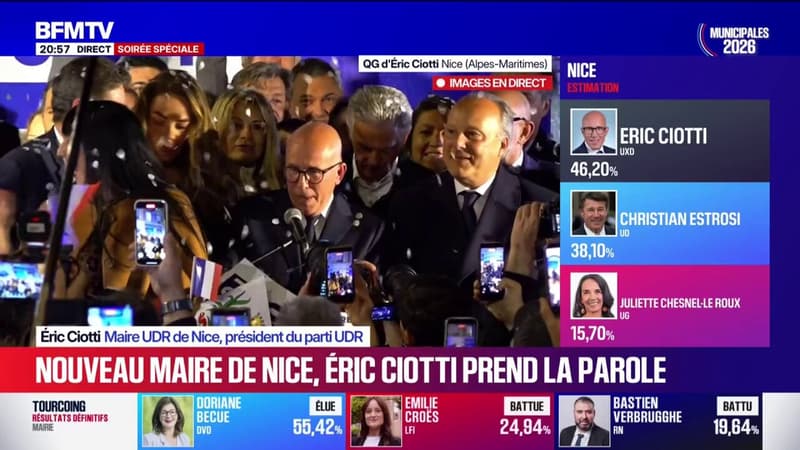 Municipales 2026: "Je suis heureux de vous annoncer que nous avons gagné la mairie de Nice", annonce Éric Ciotti