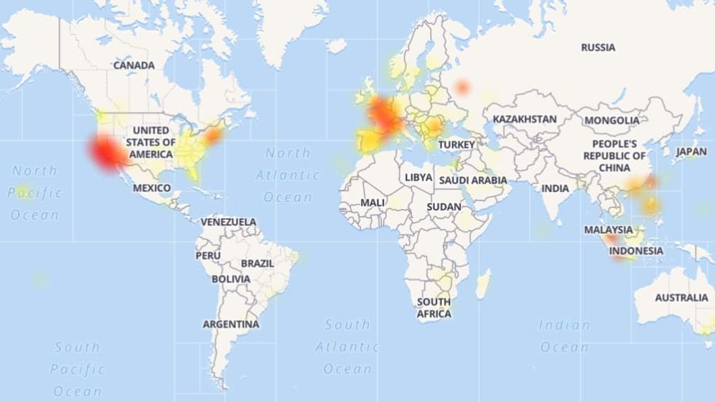 Les signalements de pannes de Yahoo sur Downdetector.