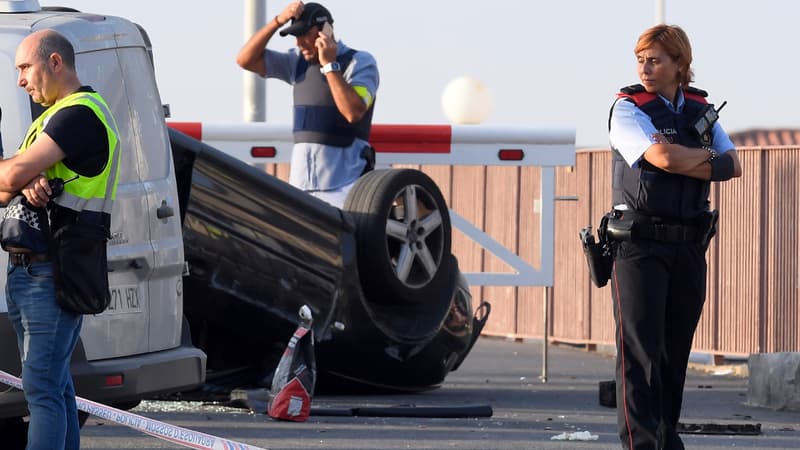 La voiture ayant foncé sur des piétons à Cambrils, en Catalogne, dans la nuit du 17 au 18 août.
