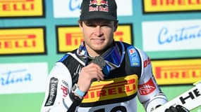 Le Français Alexis Pinturault, médaillé de bronze dans le Super-G aux Championnats du monde, le 11 février 2021 à Cortina d'Ampezzo (Italie)