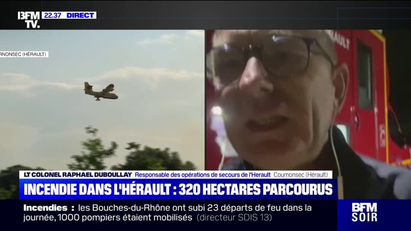 Incendie dans l'Hérault: 350 pompiers mobilisés cette nuit pour "éviter des reprises de feu", explique le colonel Raphael Duboullay