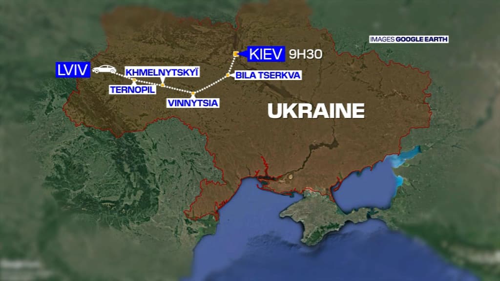 L'itinéraire du convoi de l'ambassadeur de France en Ukraine pour rejoindre Lviv