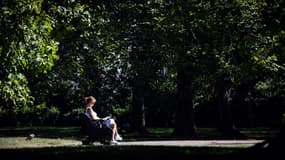 Une femme lit un livre sur un banc à Green Park, dans le centre de Londres, le 5 septembre 2023, alors que le pays connaît une vague de chaleur tardive.