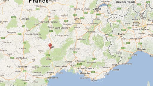Le marqueur indique la zone du crash, sur la commune de St-Germain-du-Teil, en Lozère.