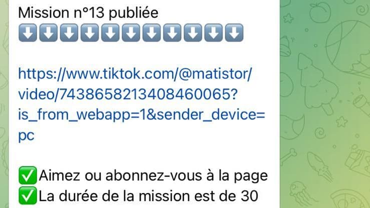 Groupe Telegram dans le cadre de l'arnaque à la tâche