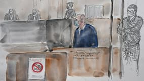 Croquis d'audience montrant Cédric Jubillar devant la cour d'appel de Toulouse, le 16 novembre 2021, pour sa demande de remise en liberté