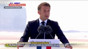 80 ans du Débarquement: "Ce qu'ils portent, c'est la liberté réinventée au péril de leur vie" déclare Emmanuel Macron à Omaha Beach