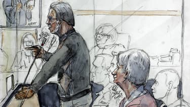 Dessin de Michel Fourniret et de son ex-épouse Monique Olivier à la barre du tribunal de Charleville-Mézières en mai 2008.