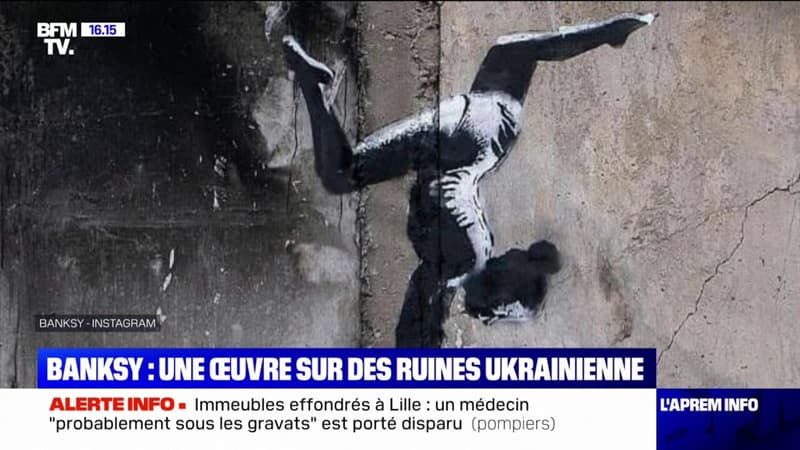 Guerre en Ukraine: une oeuvre de Banksy apparaît sur les ruines d'un immeuble de Borodyanka