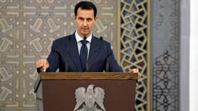 Le président syrien Bachar al-Assad lors d'un discours à Damas, en Syrie, le 20 août 2017