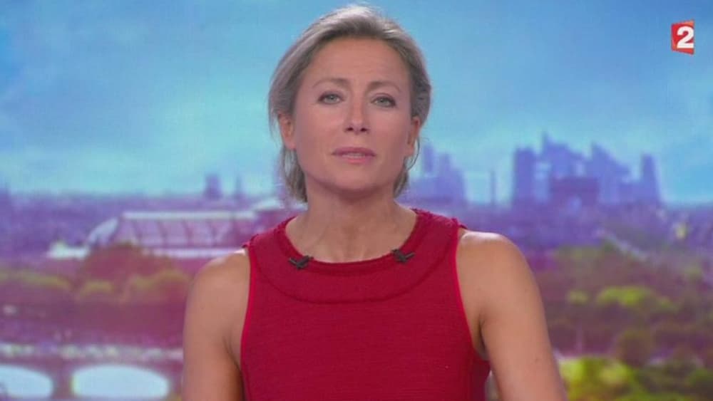 Anne-Sophie Lapix présentant son premier JT sur France 2, le 4 septembre 2017
