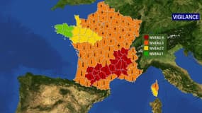 Les vigilances météorologiques orages et canicules de Météo-France pour vendredi 25 août 2023.