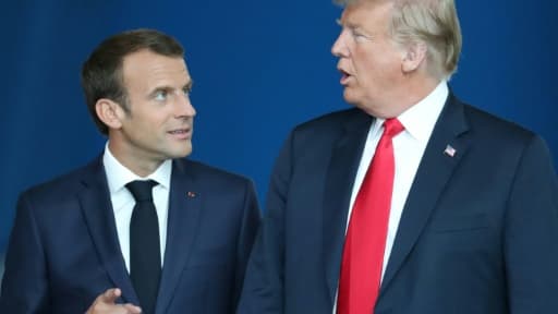 Emmanuel Macron (g) et Donald Trump (d) à Bruxelles, le 11 juillet 2018
