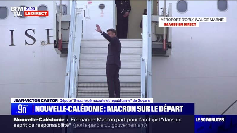 Emmanuel Macron embarque pour la Nouvelle-Calédonie à l'aéroport d'Orly