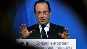 La France "prendra ses responsabilités" si un ou deux de ses partenaires européens s'opposent à la levée de l'embargo de l'Union sur la livraison d'armes à l'opposition syrienne, a annoncé jeudi François Hollande en marge du Conseil européen. /Photo prise