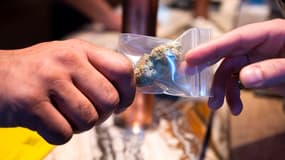 Une personne achetant du cannabis à Amsterdam en janvier 2021 (photo d'illustration)