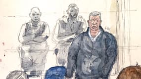 Ce croquis judiciaire réalisé le 19 décembre 2024 à Avignon montre Dominique Pelicot lors de l'audience du verdict du tribunal qui l'a condamné à la peine maximale de 20 ans de prison.