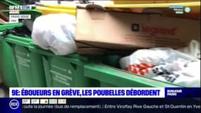 Paris: dans le 9e, les éboueurs en grève, les poubelles débordent