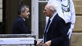 Gérald Darmanin et Didier Migaud lors de leur passation de pouvoir au ministère de la Justice ce mardi 24 décembre 2024