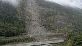Conséquences de l'éboulement de rochers survenu à Saint-André, en vallée de Maurienne, en Savoie, le 28 août 2023