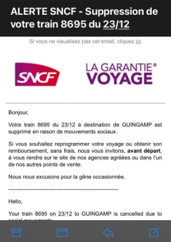 Des SMS sont envoyés par la SNCF pour prévenir de l'annulation des trains
