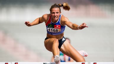 Hanne Maudens lors du 100m haies de l'heptathlon de championnats belges d'athlétisme, le 15 août 2020