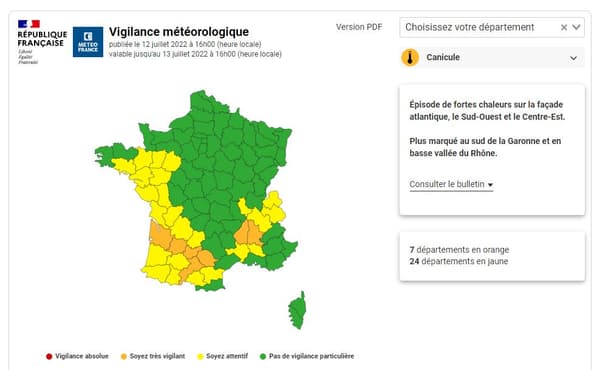 Sept départements placés en vigilance orange