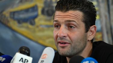 Franky Zapata lors d'une conférence de presse le 4 août 2019.