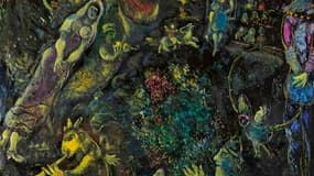 Une huile de Marc Chagall, "Bestiaire et Musique" (1969), a été adjugée pour 4,18 millions de dollars lors d'une vente aux enchères lundi à Hong Kong. Ce prix constitue un nouveau record de vente pour une peinture occidentale en Asie. /Photo prise le 5 oc