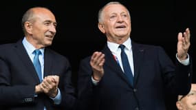 Gérard Collomb et Jean-Michel Aulas pendant un match de l'OL, le 20 mai 2017