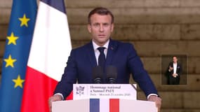 Emmanuel Macron à l'hommage national de Samuel Paty, à la Sorbonne le mercredi 21 octobre.