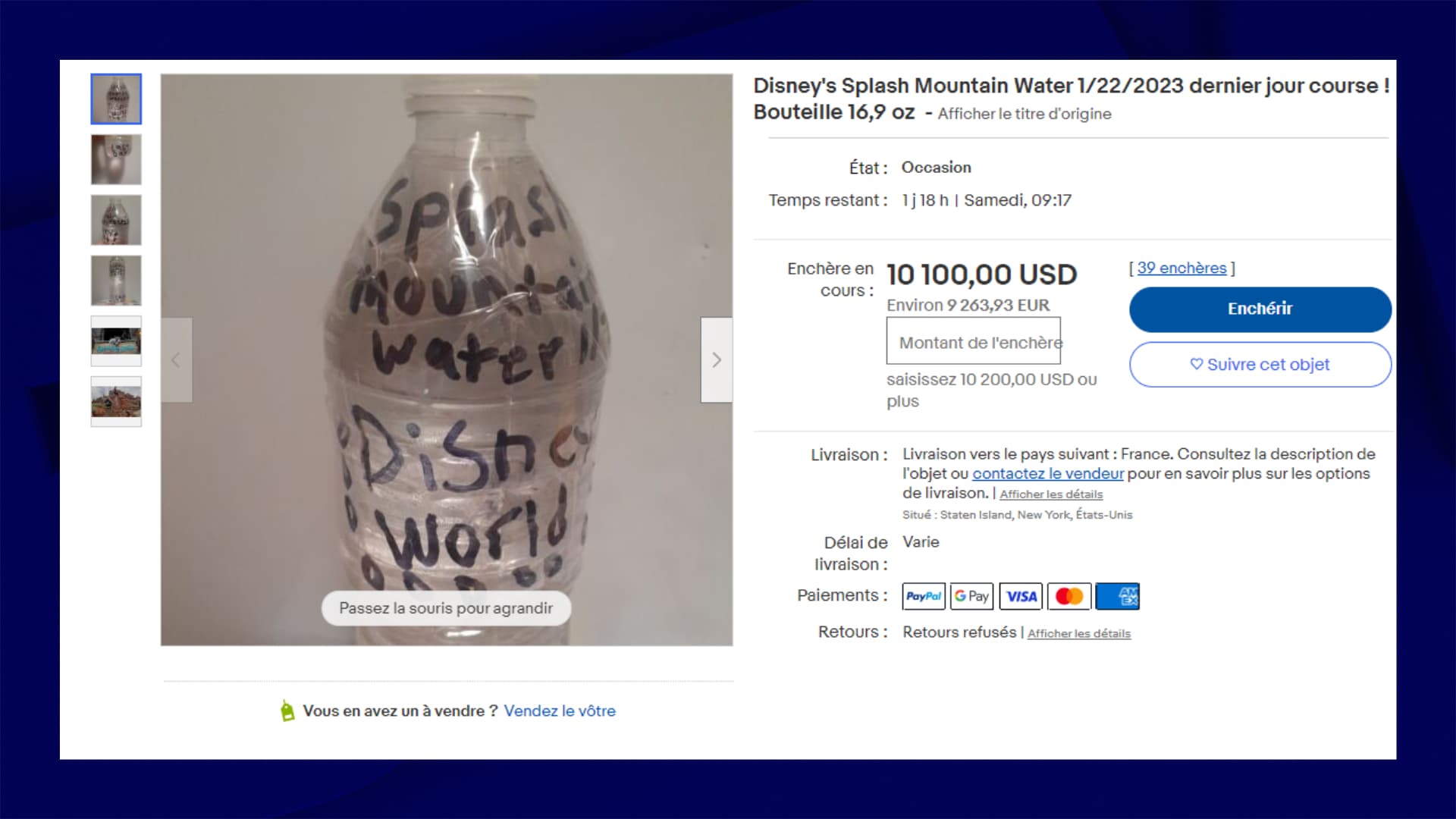 Les enchère pour cette bouteille dépassent les 10.000 dollars. Les enchère pour cette bouteille dépassent les 10.000 dollars.